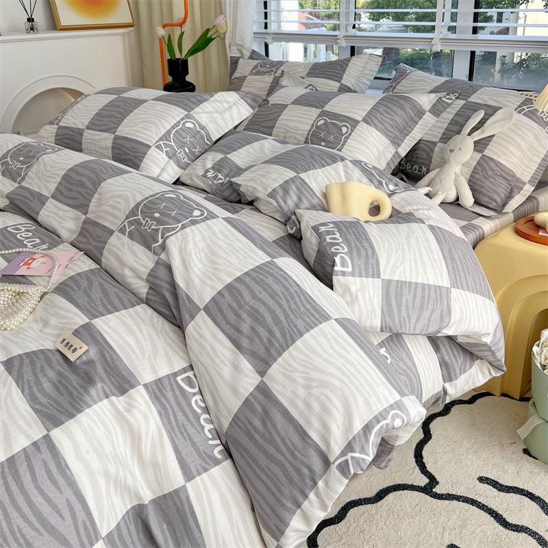 Set de pat din bumbac din patru piese, set din trei piese de husă de pilota de dormitor din bumbac pur și cearșaf de pat