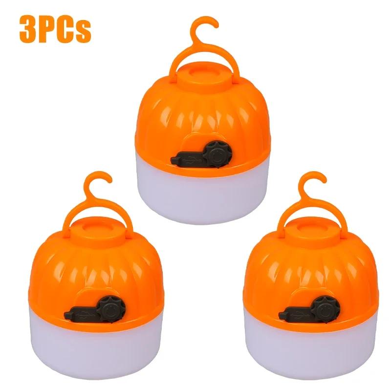 Mini LED Camping Lights 4 Modes USB Rechargeable Pumpkin Lantern Protable Tent Lamp with Hook Outdoor Emergency Floodlight Torch