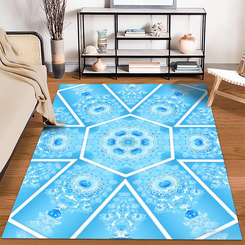 Geometric Blue Mandala Pattern Carpet with Floral Design for Home Decor Suitable for use as an anti-slip for living room bedroom sofas