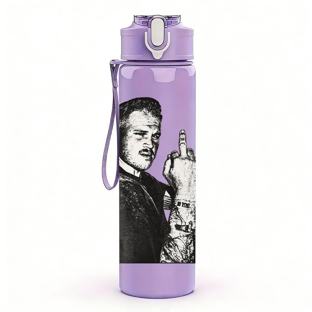 1PC Male Bartender Vintage Monochrome Print 750ml Colorful Plastic Sports Water Bottle Leakproof Pop Up Lid with Straw for Outdoor Work Home Use