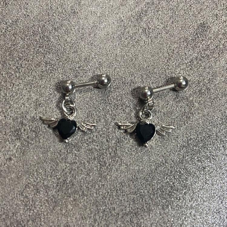 Angel Wing Heart Shape Earrings Stainless Steel Body Jewelry Ear Studs For Casual Or Formal Occasions
