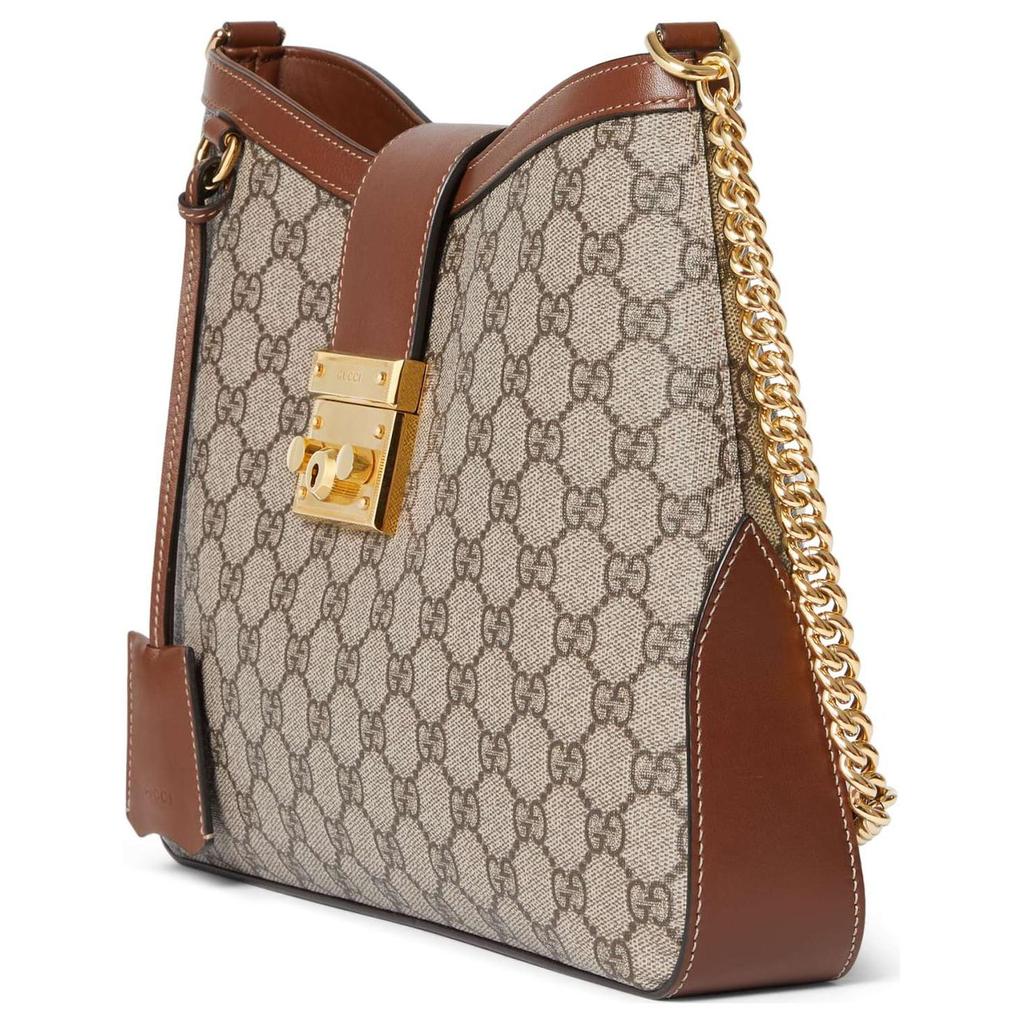Gucci Padlock Lock Closure Chain Strap Canvas And Leather Trimmed Tote Shoulder Bag Women handbags Beige Ebony 795113-KHNKG-8534