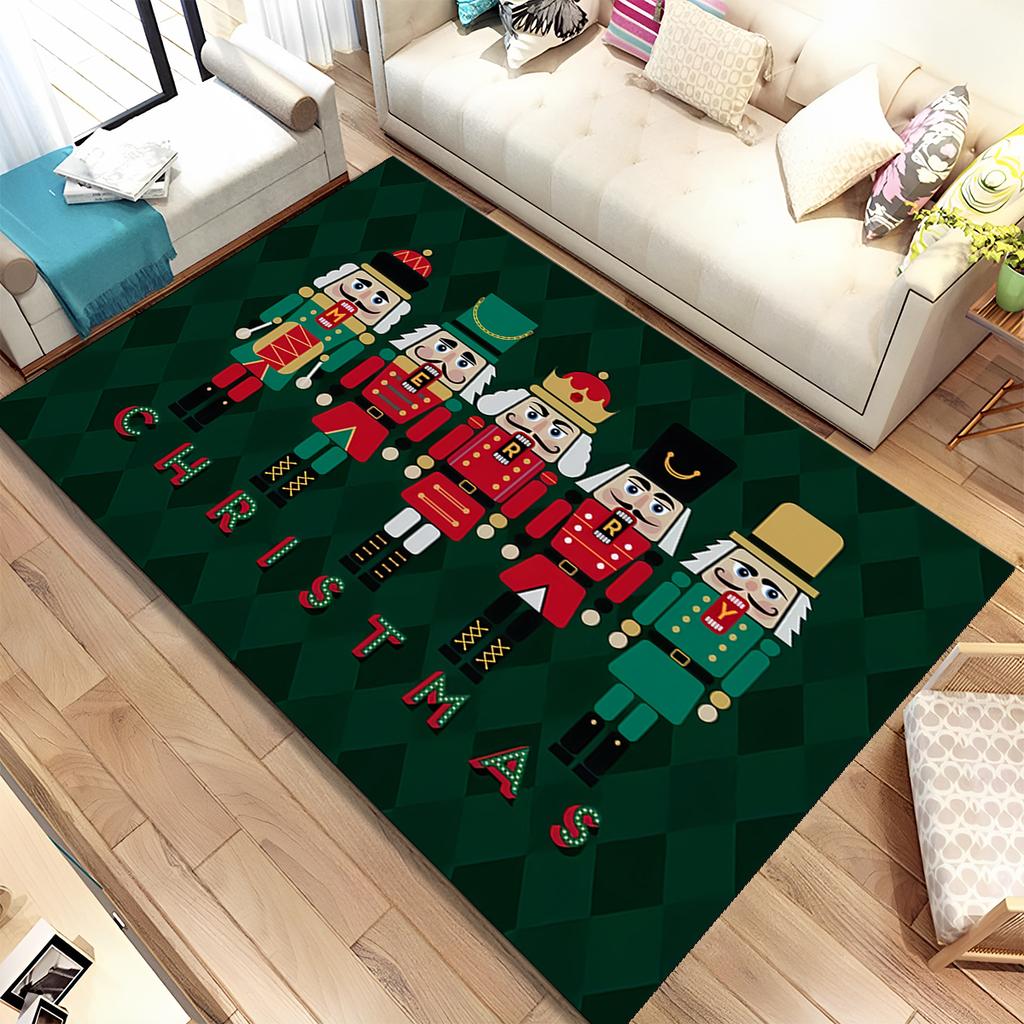 Merry Christmas Gift The Nutcracker Cartoon Doll Happy New Year Carpet Rug for Living Room Bedroom Home Sofa Decoration,Non-slip
