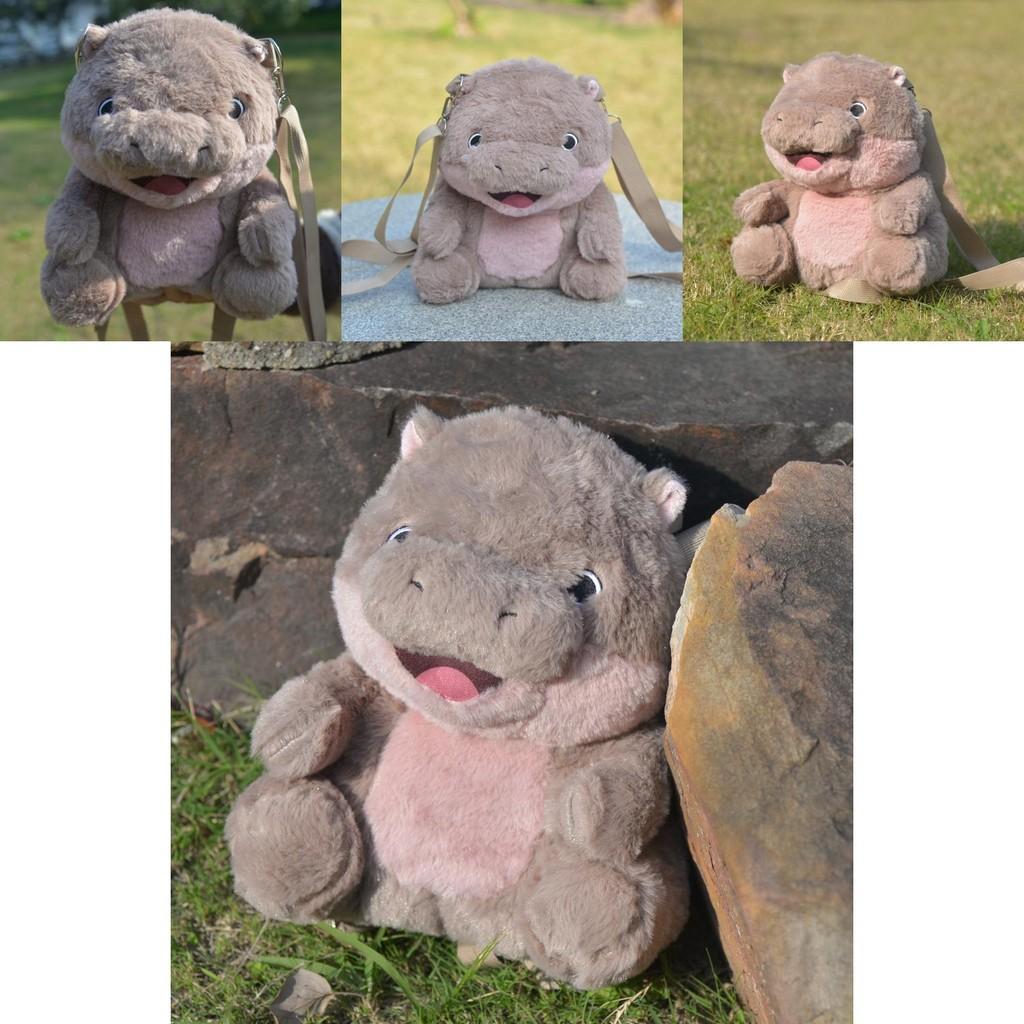 Mochila Adorável de Hipopótamo de Pelúcia com Enchimento Macio de Algodão PP e Rosto Sorridente Grande