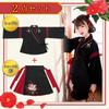 Taisho Roman Hakama Cosplay Cat Kimono Japanese Clothes Lolita Cat Pattern Halloween Short Length L [sac taske] (Black Size)