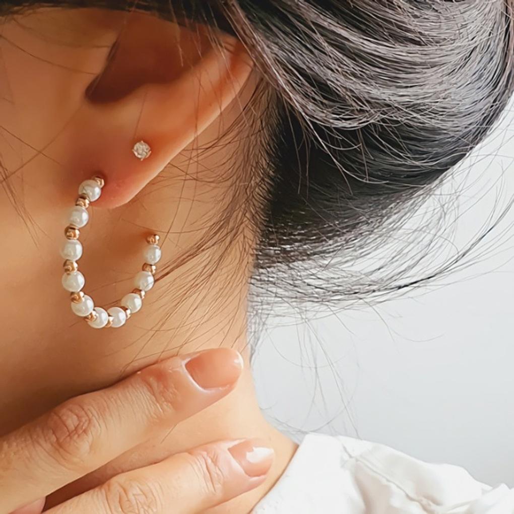 Women's Titanium Metal Ball and Pearl Ring Earrings