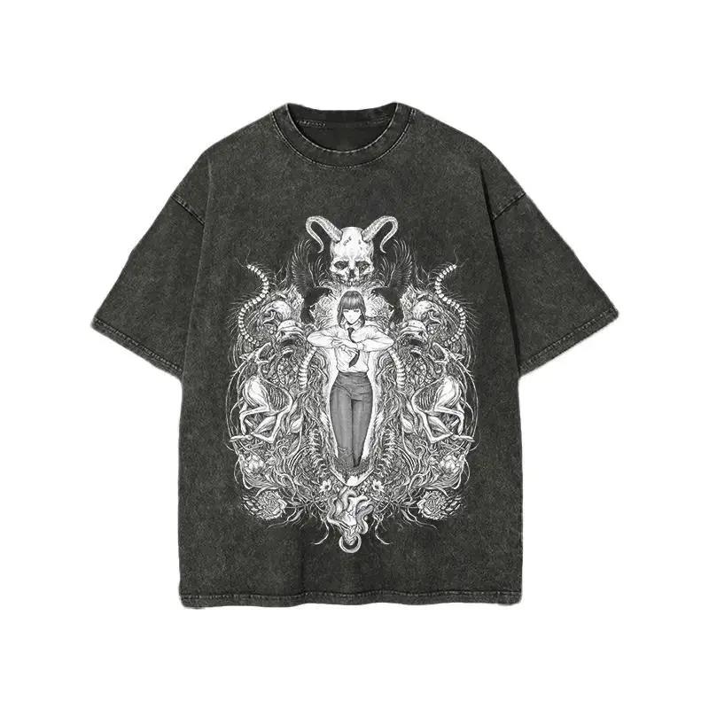 

Anime Chainsaw Man Makima Graphic T Shirt Men Women Cotton Clothing Oversized Tshirt Vintage Washed Tee Harajuku Male T-shirt XXL чёрный