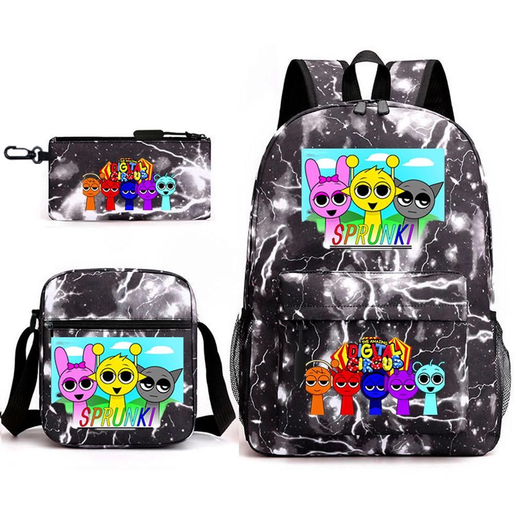 3 Piece School Backpack Set for Students Large Capacity Oxford Cloth Schoolbag with Shoulder Strap and Pencil Case