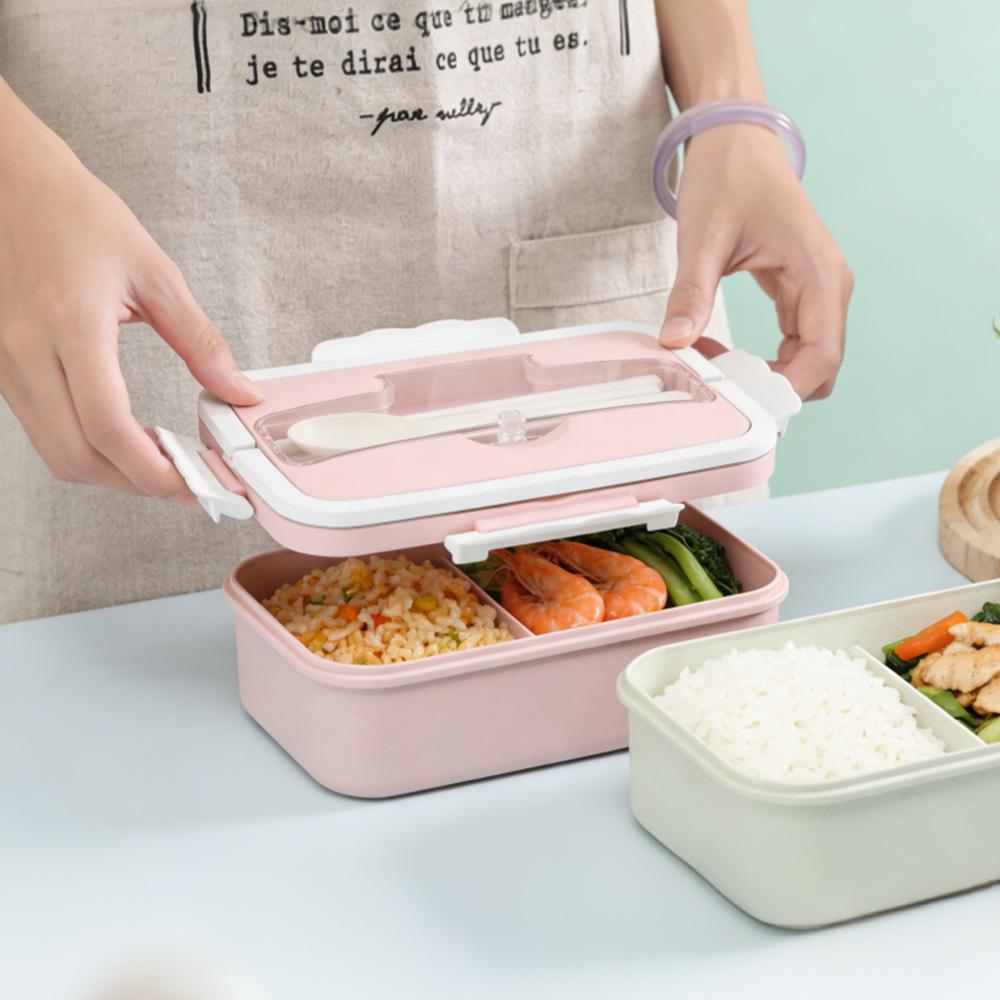 Wheat Straw Lunch Box Set - Microwave Safe & Sealed for Students and Office Workers