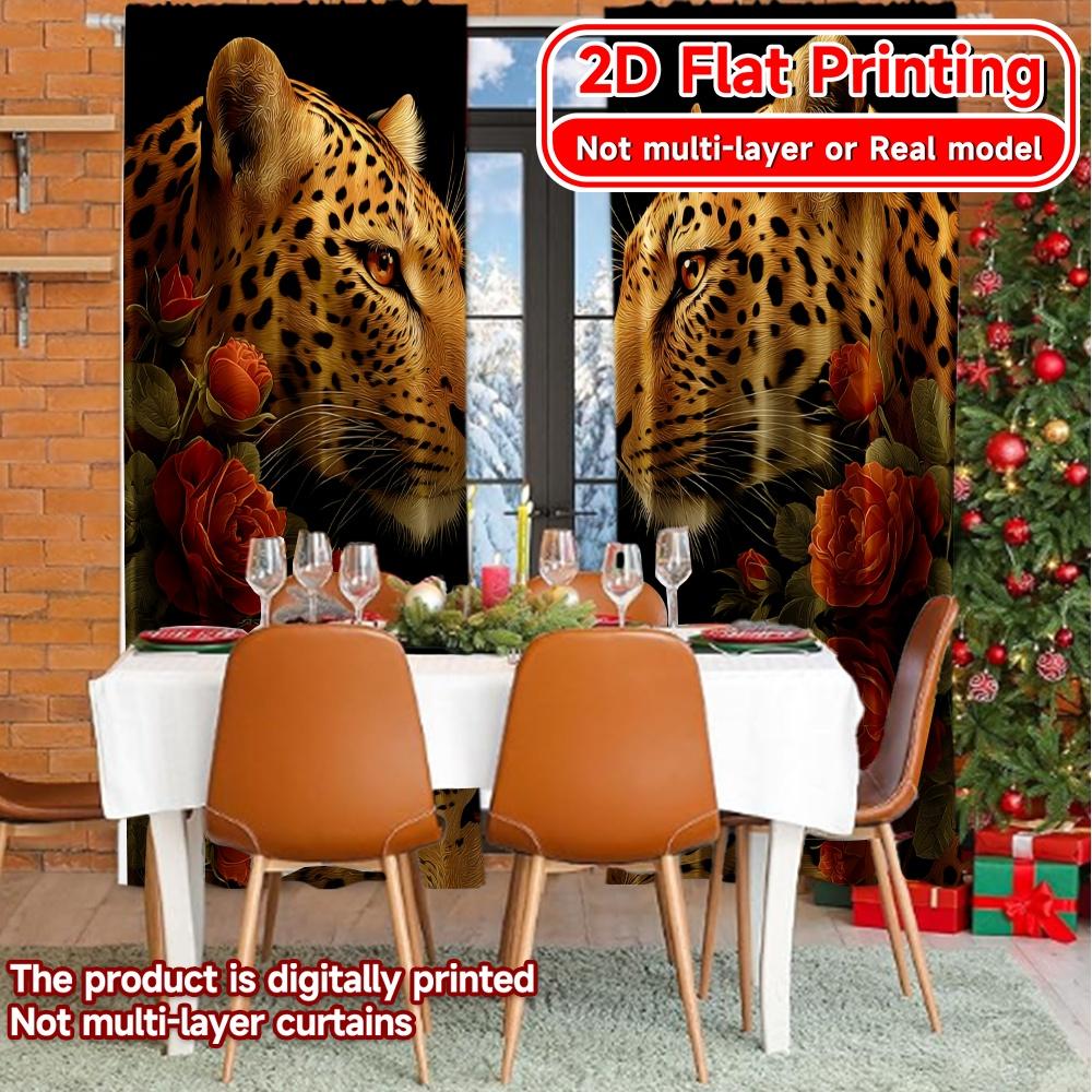Set Of 2 Flat Printing Curtains Without Rod Leopard Roses Reflection Valentine Is Day Festival Creative Semi Light Filtering Made Polyester