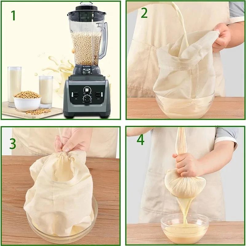 Nut Milk Bag Home Kitchen Gadgets Dish Drainer Kitchenware Reusable Unbleached Useful Things for Kitchen Dining Bar Filter Tools6