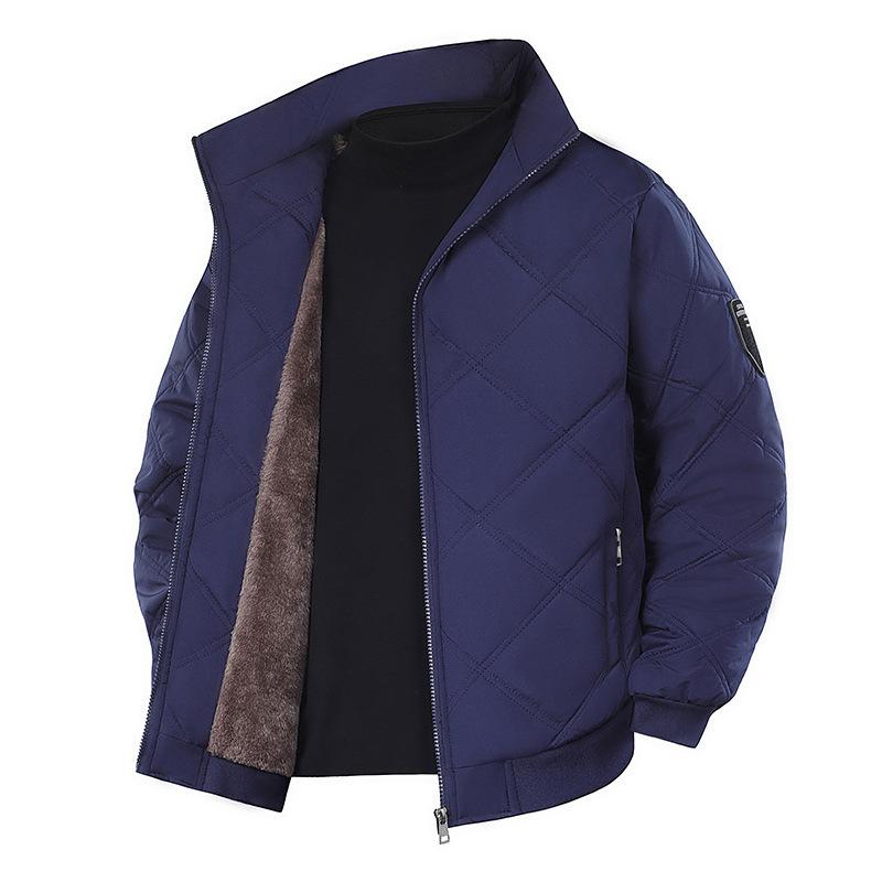 2025 autumn and winter new middle-aged and young people plus fleece stand-up collar machine line cotton clothes plus fleece thick large size