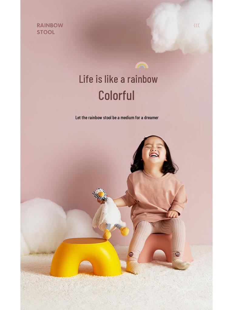 Creative Rainbow Storage Stool for Kids - 3D Cushion, Non-slip, Round Foot Stool for Living Room or Shoe Changing.