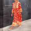 European and American Casual Large-size Women's Dress, an Elegant and Fashionable Long-sleeved Printed Loose Long Dress