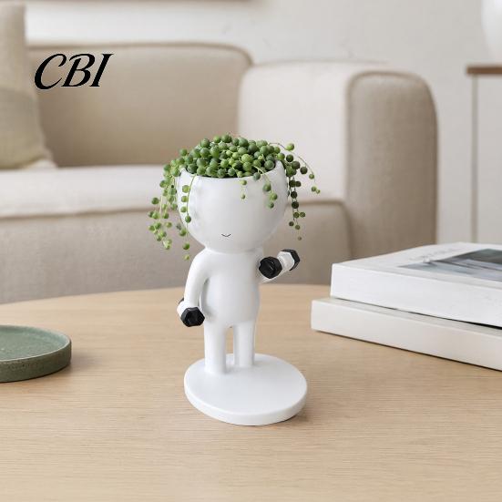 Resin Planter Fun Workout Figure Planter, Modern Treadmill Runner Plant Pot, Dumbbell Cute Head Pot Body Builder Holder, for Succulents Mini