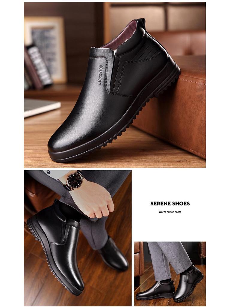 Herren High-Top Winterstiefel aus echtem Leder mit Woll- und Samtfutter