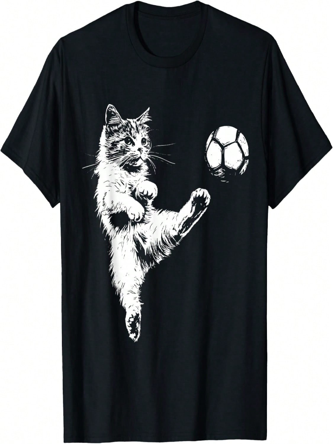 Funny Cat Soccer Ball Graphic T-Shirt S