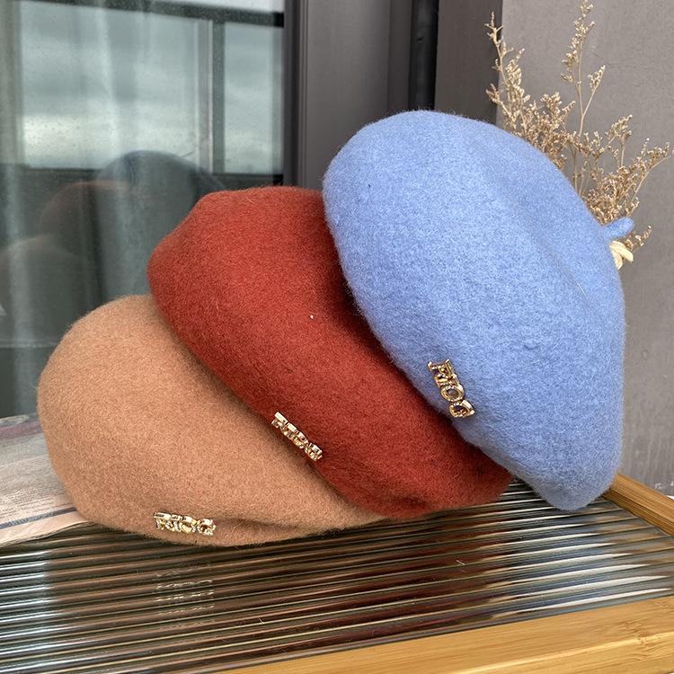 Hat Women's Winter Wool Knitted Artist's Hat British Vintage Student Beret New Three-dimensional Bud Hat Tide