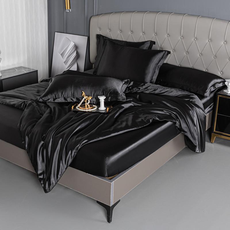 Summer double-sided ice silk mattress four-piece set silky smooth and cool silk three-piece set bed sheet quilt cover light luxury bedding cool
