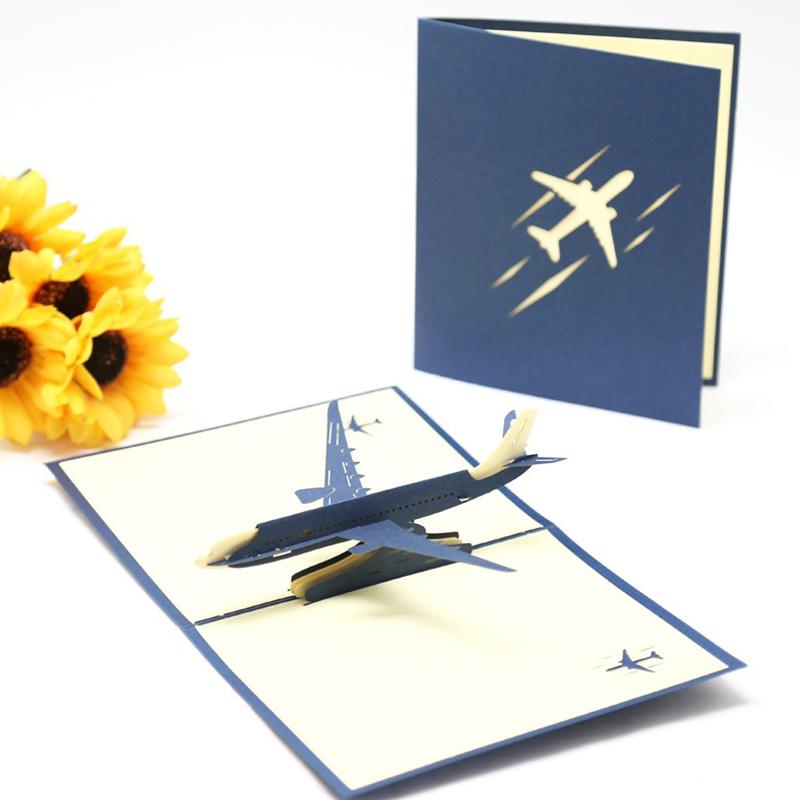 1PC 3D Foldable Airplane Greeting Card Paper Carving Cards Model Decorations Festival Gathering Supply Tourist Birthday Gift ZYF