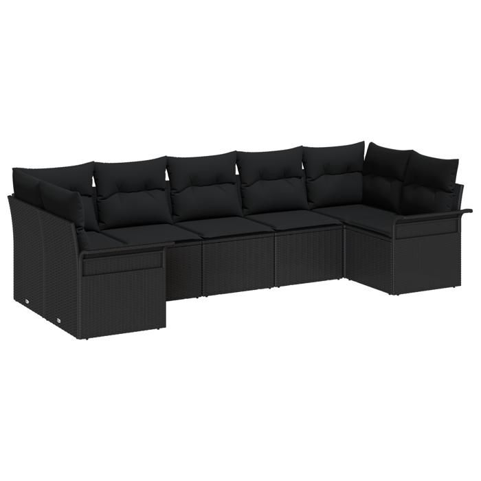 VidaXL Ensemble de Canapé de Jardin 7 Pièces avec Coussins Noirs en Poly Rotin 3345513