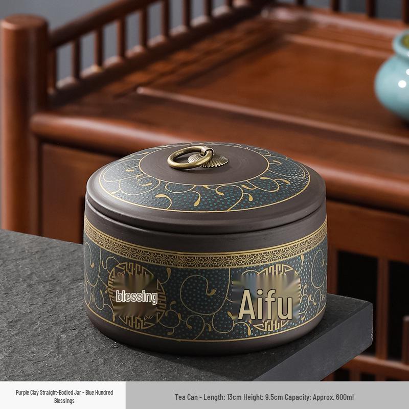 Large Ceramic Tea Storage Canister for Red, Green, Longjing, Biluochun, and Pu'er Tea - Half Jin Capacity