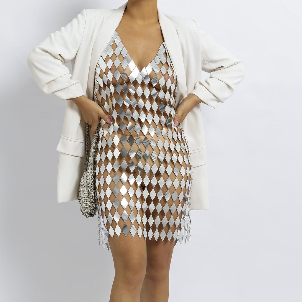 Accessories, simple geometric sequined body chain, personalized street shooting rhombus hollow handmade clothing women