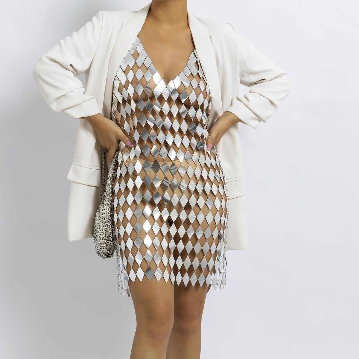 

Аксессуары, простая геометрическая цепочка для тела с пайетками, персонализированная уличная съемка, ромбовидная полая одежда ручной работы для женщин