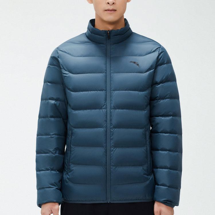 Anta Comprehensive Training Series Solid Color Zipper Stand Collar Warm Down Jacket Men Outerwear Whale-Fin-Blue 152347902-4