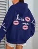 Kiss Me Lip Print Women's Autumn Fleece Hoodie with Pocket