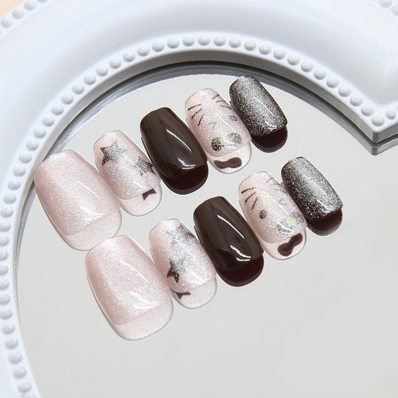 Cartoon lines cute cat stars cat eyes sweet girl versatile European and American ins style manicure tablets removable 30