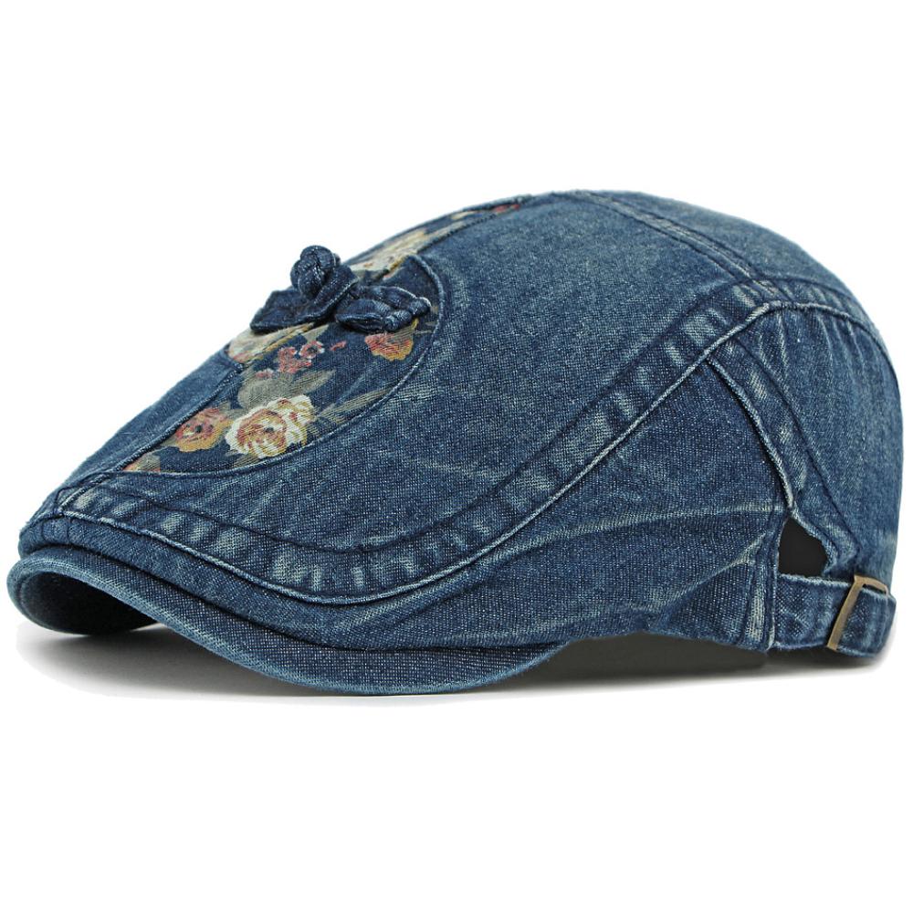 HT4886 Mens Berets Women Retro Floral Artist Painter Beret Hat Male Female Spring Autumn Ivy Flat Cap Adjustable Denim Beret Cap