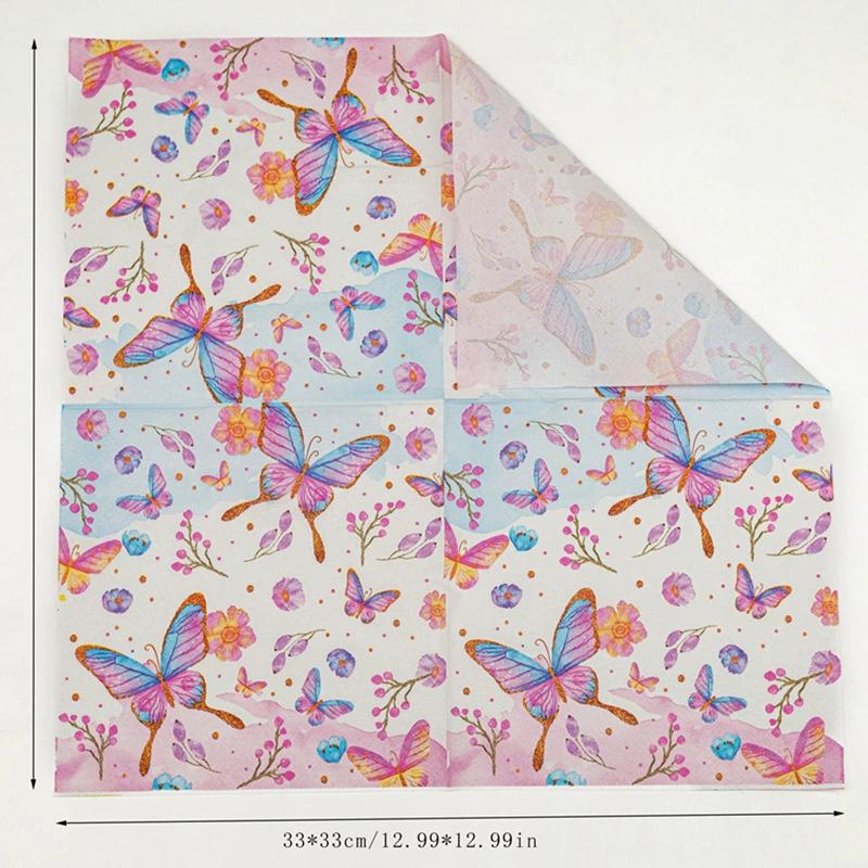 20Pcs Butterfly Printed Paper Napkins, 2-Ply Disposable Napkins for Baby Shower Birthday Party - Table Decor Tissue Supplies