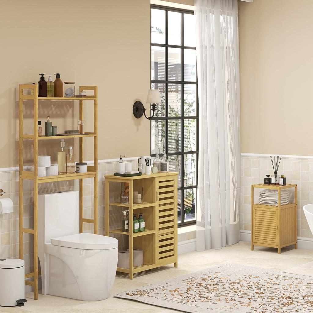 Bathroom shelf bath shelf toilet shelf, 3 shelves, water-resistant, 68 cm x 20 cm x 165 cm, natural