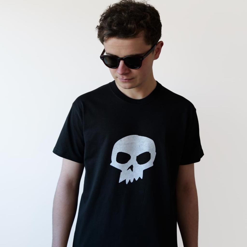 Schwarzes Totenkopf-T-Shirt – Schwerer Bio-Baumwollstoff, Hand Siebdruck