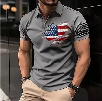 3D Printed American Flag Polo Shirt Colored Geometric T-Shirt Summer Street Summer Loose