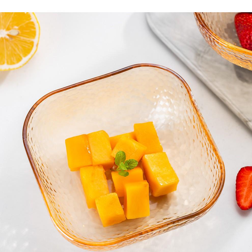 Simple Hammered Glass Square Bowl for Salad, Fruit, Dessert, and Storage