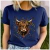 Womens Cotton  Cute Yak Print Tshirt Loose round Neck Casual Short Sleeve Fashion Top Wholesale Clothing Summer
