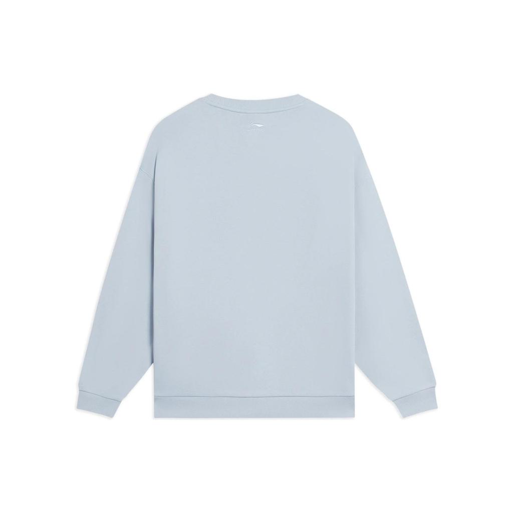 Li-Ning Simple Text Logo Embroidered Loose Pullover Sweatshirt Unisex Tops Blue AWDSF97-5