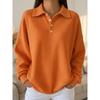 Loose Solid Color Turn Down Collar Waffle Long Sleeve Women Casual Polo Shirt