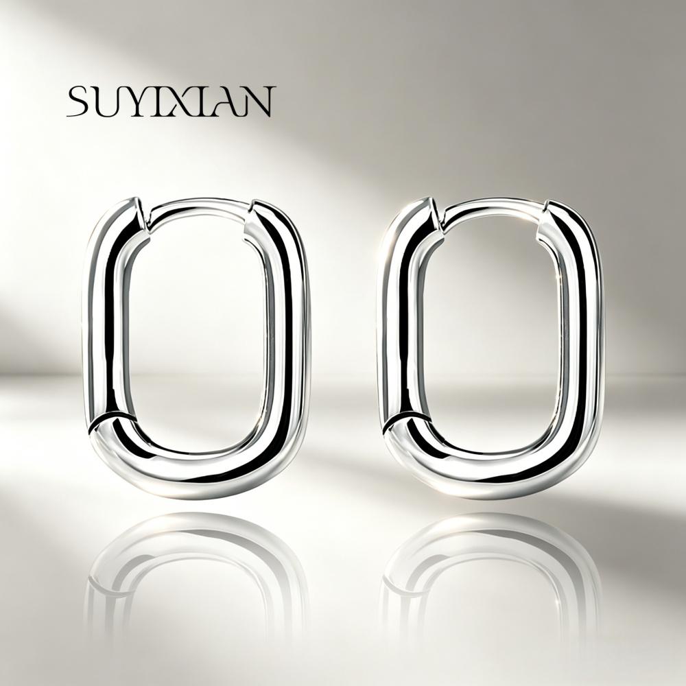925 Sterling Silver Stylish Simple Geometric U-Shaped Hollow Ring Earrings Birthday Party Anniversary Gift