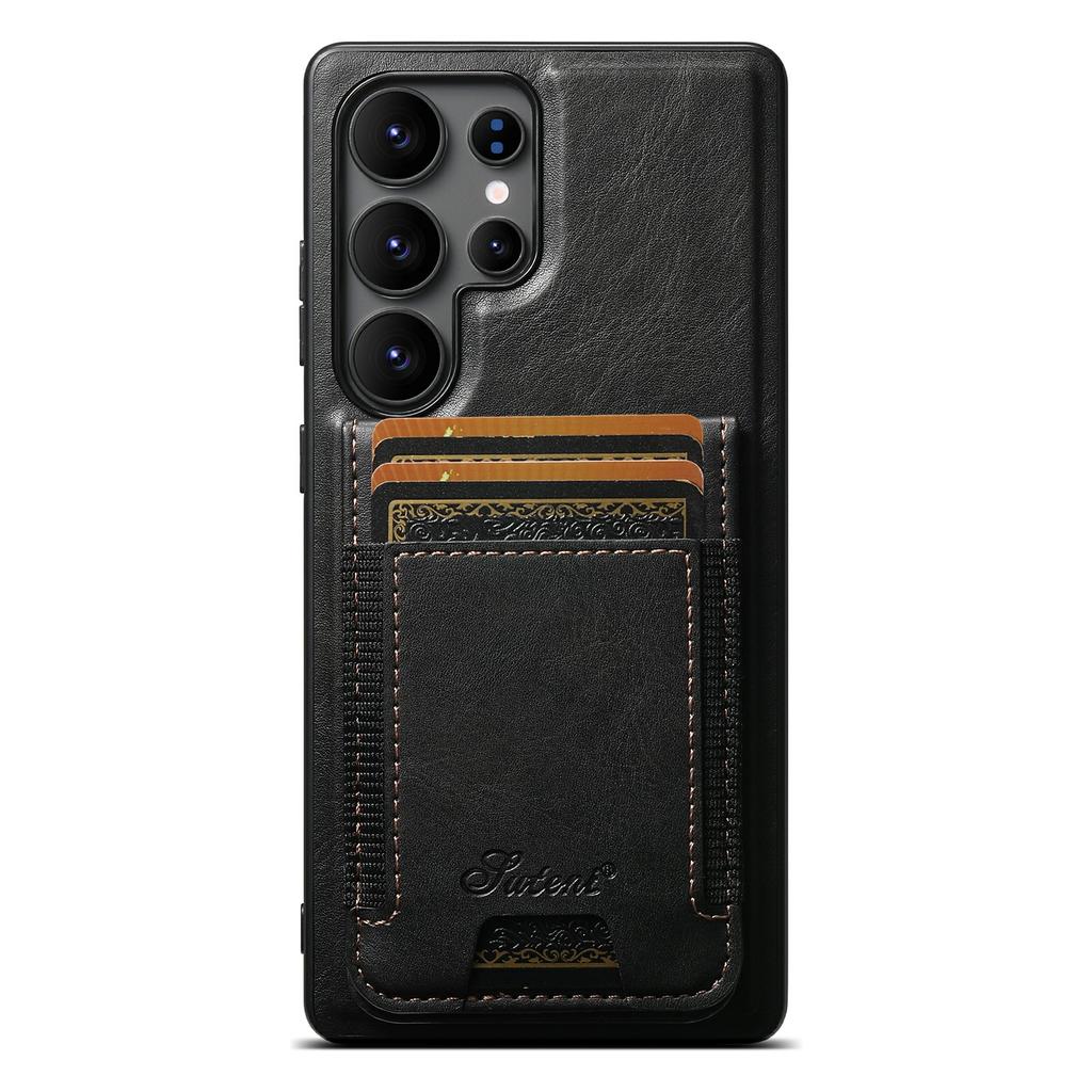 SUTENI For Samsung Galaxy S25 Ultra Leather Phone Case Wallet Card Holder Magnetic Wireless Charging 2-in-1 Detachable Kickstand