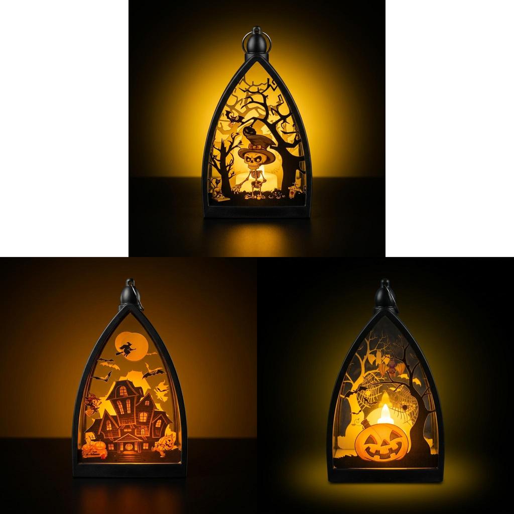 Halloween Pumpkin Ghost House Skeleton Decor Led Flame For Party And Outdoor Use