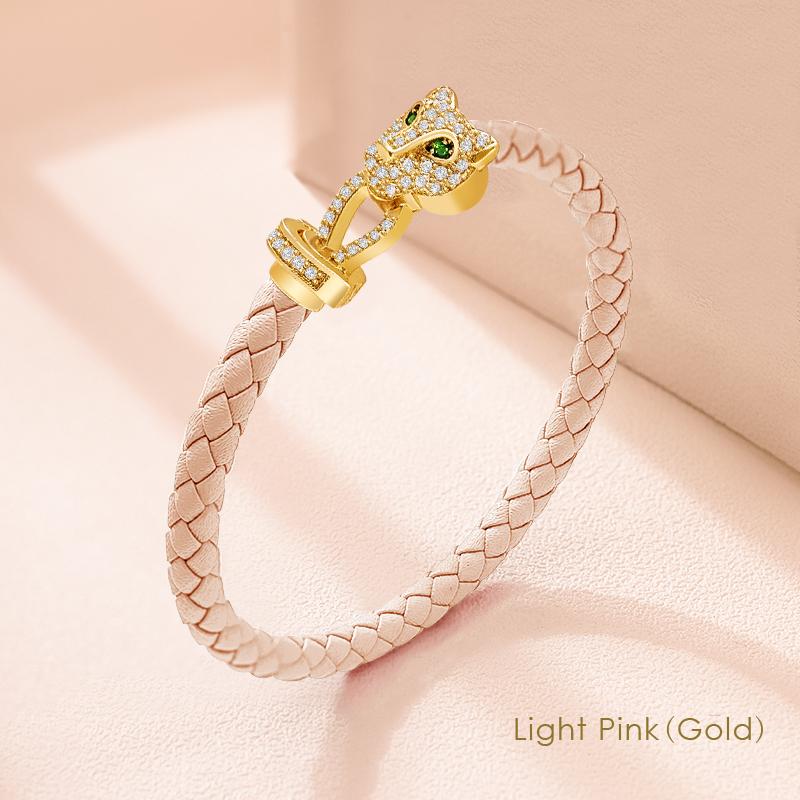 MOONLIGHT Classic Design Exquisite Cheetah Zircon Bracelet for Women Braided Leather Bracelet Quality Banquet Couples Gift