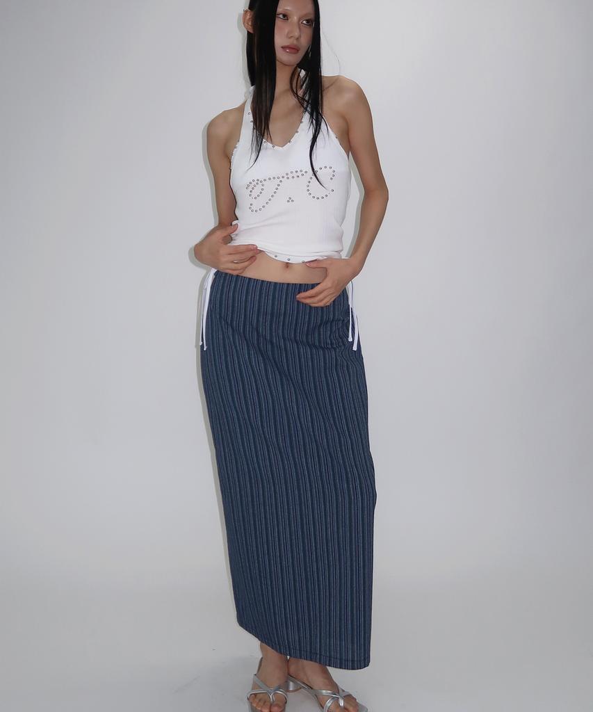 Tteolseutikeulleob Multi Stripe Maxi Skirt - Navy