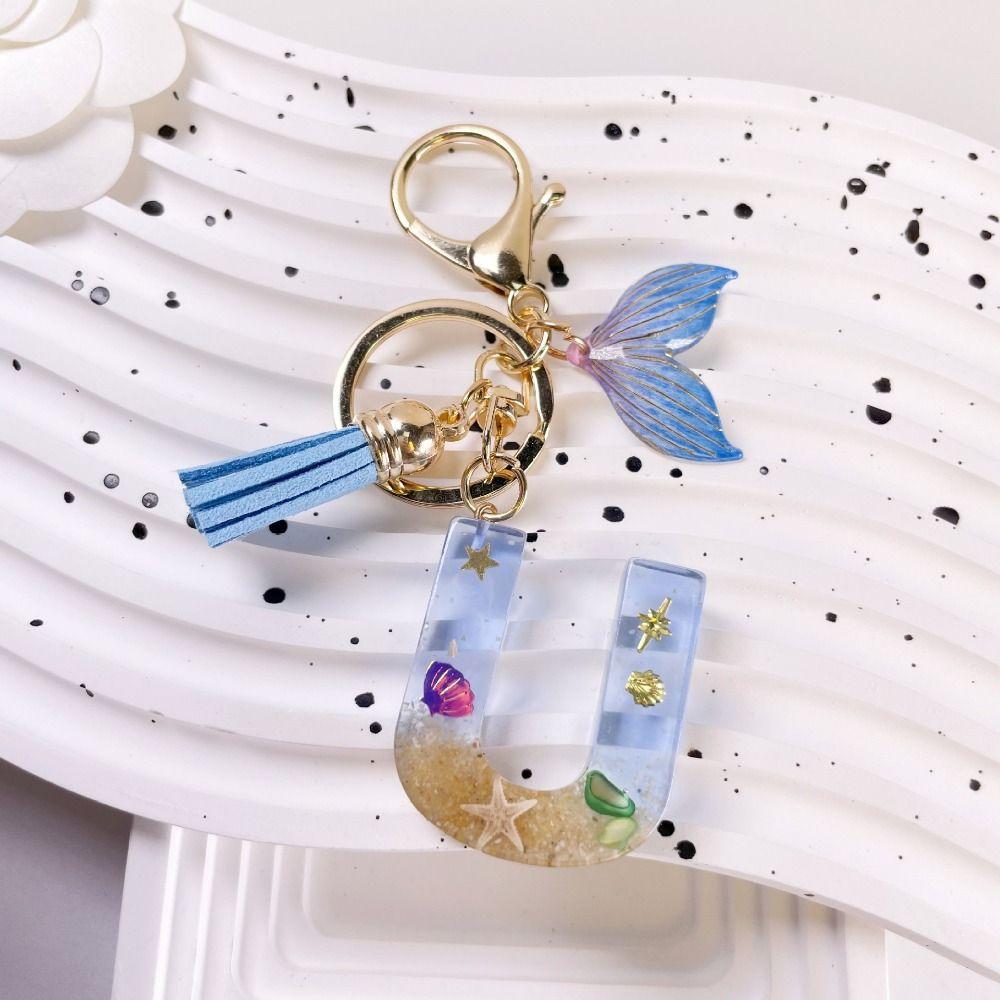 Blue Tassel Blue Ocean Letter Keychain 26 Letters 26 Letter Keychain  Handbag Decor