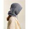 Men'S&Women'S 100% Pure Wool Winter Hat With Label Knitted Hat Women'S Balaclava Cap Warm&Thick Scarf Integrated Drawstring Hood
