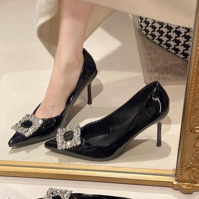 Rhinestone Square Buckle Pointed Single Shoes Summer New Temperament Lady Stiletto Women's Shoes Versatile Commuter High Heels