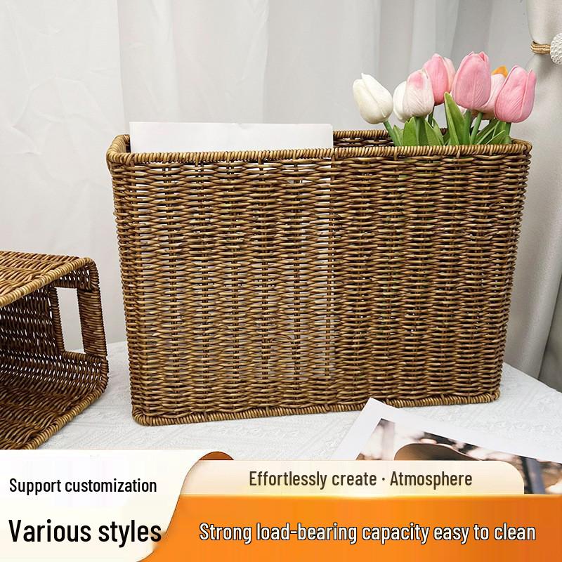 Imitation Rattan Weave Storage Basket for Home, Toys, Books, and Living Room Organization