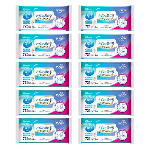 

Iris Ohyama Flushable Wet Wipes, 720 sheets (72 sheets x 10 packs), Large Size, 20 x 18 cm, Gentle on Skin, Great for Caregiving, Emergency Preparedne